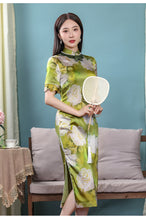 Load image into Gallery viewer, Vintage Floral Slit Side Silk Cheongsam Dress
