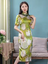 Load image into Gallery viewer, Vintage Floral Slit Side Silk Cheongsam Dress

