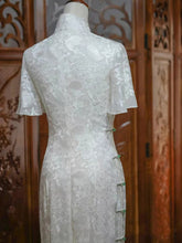 Load image into Gallery viewer, All Over Lace Embroidered Silk Cheongsam Dress
