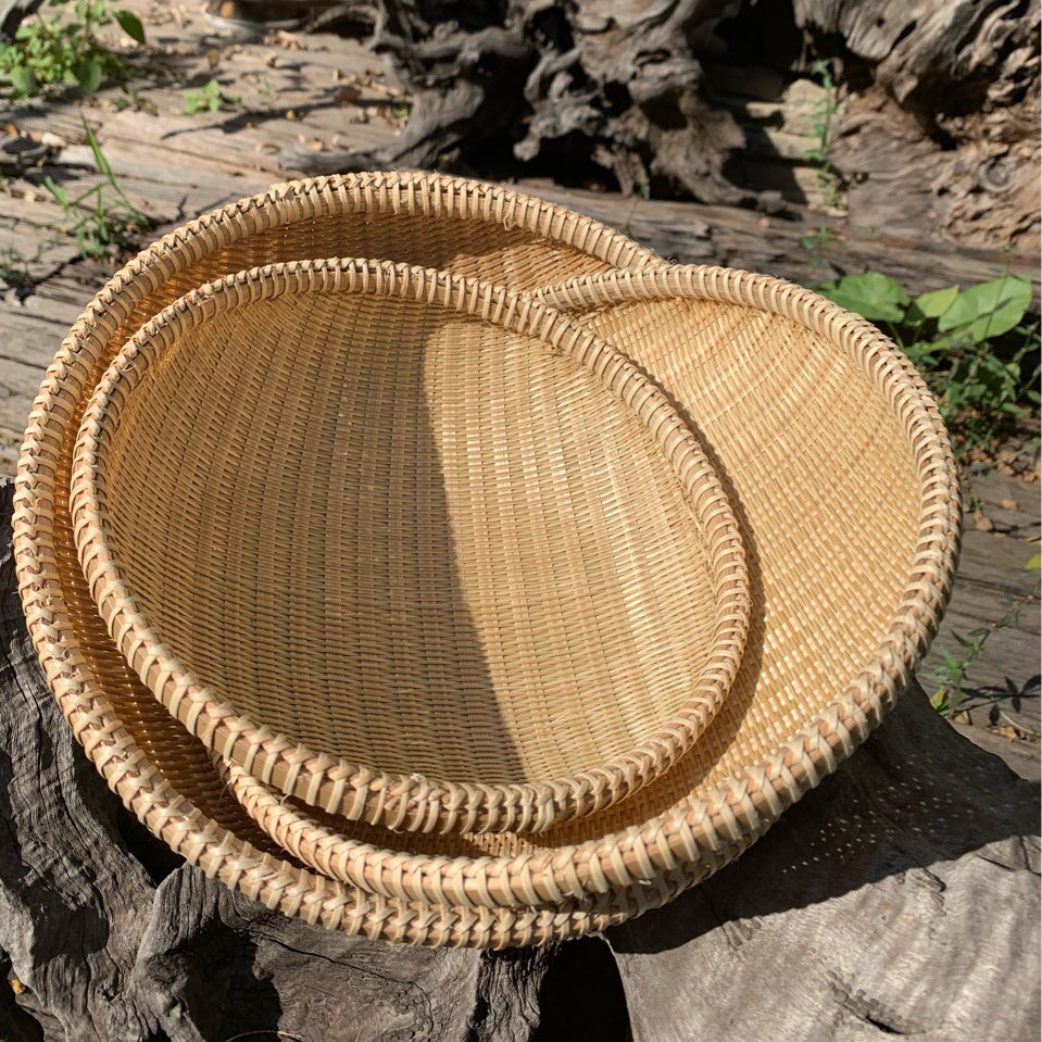 3 Pack Natural Color Woven Bamboo Basket Tray