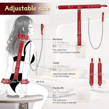 Load image into Gallery viewer, BDSM Bondage Sex Restraints Set Couples, Neck to Wrist Restraints Kit with Traction Chain Back Sex Handcuffs Collar-Rose