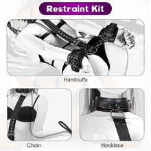 Load image into Gallery viewer, BDSM Bondage Sex Restraints Set Couples, Neck to Wrist Restraints Kit with Traction Chain Back Sex Handcuffs Collar-Black