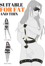Load image into Gallery viewer, Sex Bondage BDSM Kit Restraints 6PCS Sets with Adjustable Handcuffs Ankle Cuff Thigh Cuffs Blindfold Cross Strap Waist Strap-Black