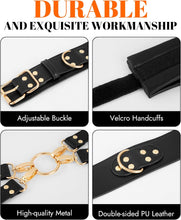 Load image into Gallery viewer, Sex Bondage BDSM Kit Restraints 6PCS Sets with Adjustable Handcuffs Ankle Cuff Thigh Cuffs Blindfold Cross Strap Waist Strap-Black