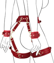 Load image into Gallery viewer, Sex Bondage BDSM Kit Restraints 6PCS Sets with Adjustable Handcuffs Ankle Cuff Thigh Cuffs Blindfold Cross Strap Waist Strap-Rose