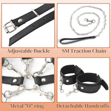 Load image into Gallery viewer, Sex Bondage Wrist & Thigh Cuffs, Restraints Set with Adjustable Collar & Leash Handcuffs Thigh Cuffs Cross Waist Strap