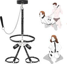 Load image into Gallery viewer, Sex Bondage Wrist & Thigh Cuffs, Restraints Set with Adjustable Collar & Leash Handcuffs Thigh Cuffs Cross Waist Strap