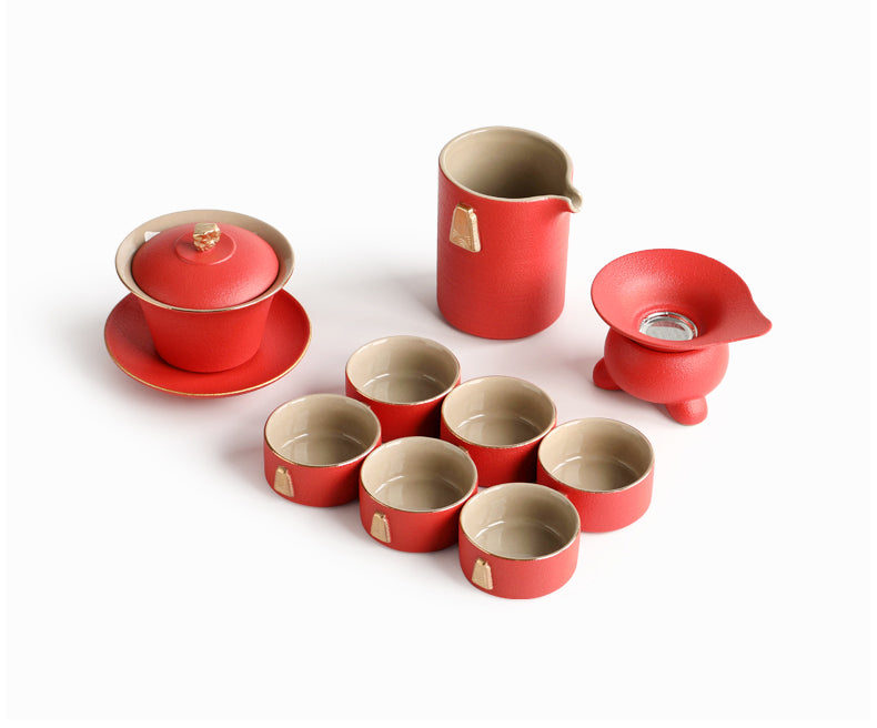 Simple Style Red Chinese Gongfu Tea Set