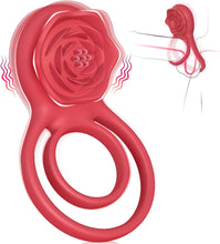 Load image into Gallery viewer, Vibrating Cock Ring with Rose Clitoral Stimulator