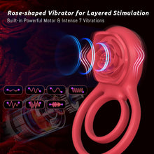 Load image into Gallery viewer, Vibrating Cock Ring with Rose Clitoral Stimulator