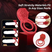 Load image into Gallery viewer, Vibrating Cock Ring with Rose Clitoral Stimulator