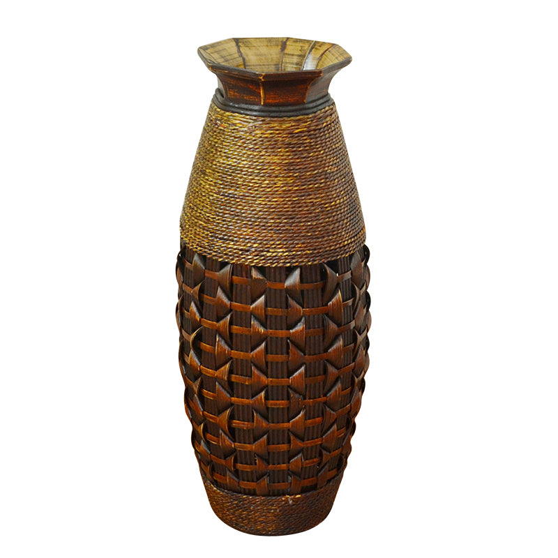 Vintage Brown Bamboo Woven Floor Standing Vase