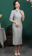 Load image into Gallery viewer, High Neck Flower Petal Silk Cheongsam Dress
