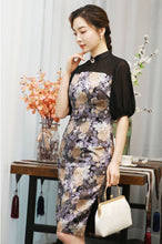 Load image into Gallery viewer, Floral Print Button Detail Silk Cheongsam Dress
