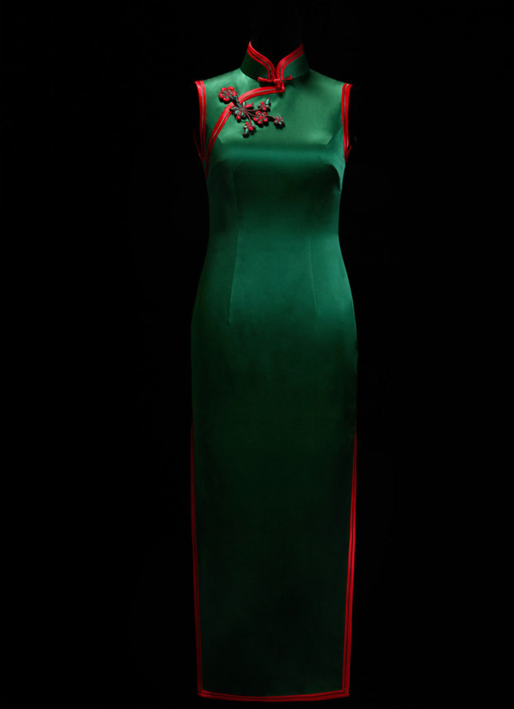 Silk Cheongsam Dress with Split in Green