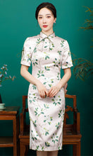 Load image into Gallery viewer, Floral Print High Neck split Silk Cheongsam Dress

