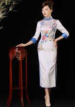 Load image into Gallery viewer, Embroidered Lotus Silk Cheongsam Qipao Gown

