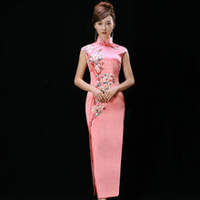 Load image into Gallery viewer, Pink Embroidered Silk Cheongsam Qipao Gown
