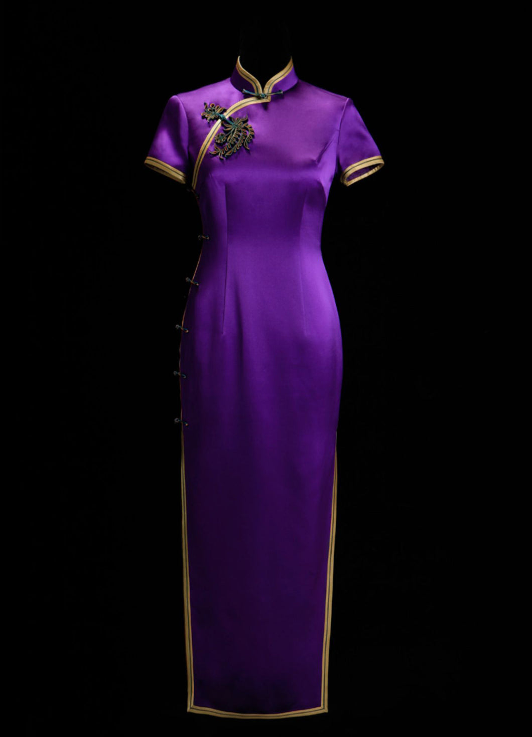 Long Silk Cheongsam Dress with Split in Purple