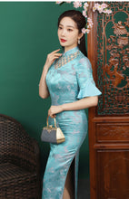 Load image into Gallery viewer, Long Floral Jacquard Silk Cheongsam Qipao Dress

