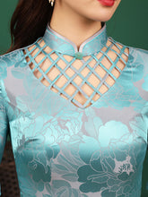 Load image into Gallery viewer, Long Floral Jacquard Silk Cheongsam Qipao Dress
