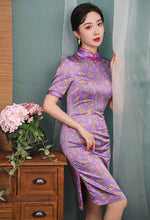Load image into Gallery viewer, High Neck Floral Silk Cheongsam Mini Dress
