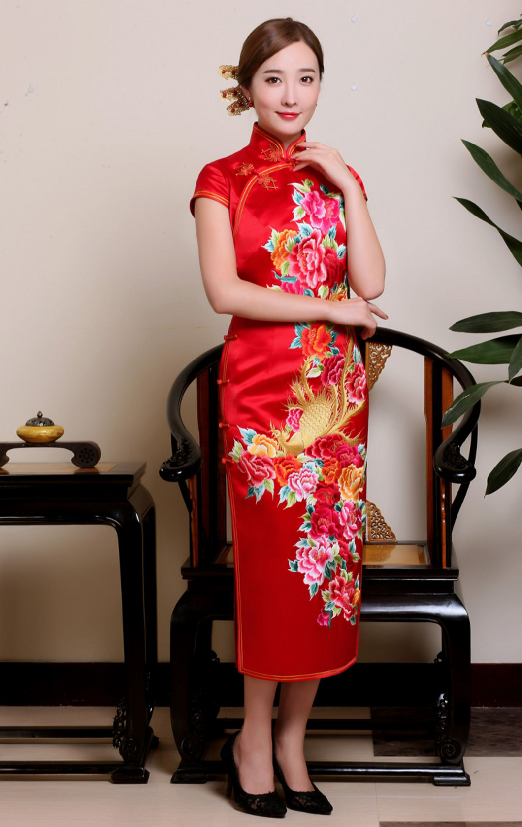 Hand Embroidered Wedding Cheongsam Qipao Gown