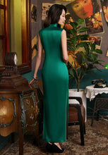 Load image into Gallery viewer, Mandarin Collar Peony Embroidered Silk Cheongsam Dress In Green
