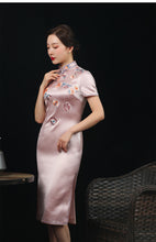 Load image into Gallery viewer, Mandarin Collar Floral Embroidered Cheongsam Dress In Pink

