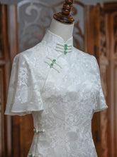 Load image into Gallery viewer, All Over Lace Embroidered Silk Cheongsam Dress
