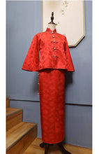 Load image into Gallery viewer, Dragon and Phoenix Silk Jacquard Wedding Qipao Dress In Red
