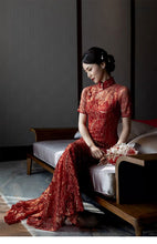 Load image into Gallery viewer, All over Floral Lace Embroidered Wedding Cheongsam Dress
