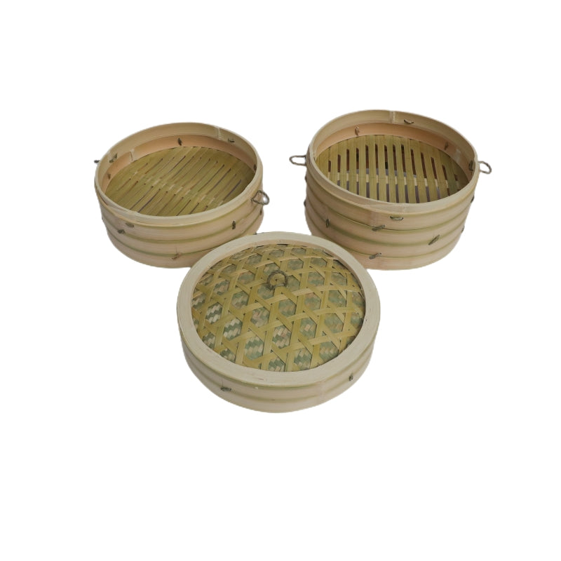 Bamboo Steamer Basket, Tiers & Lid Set