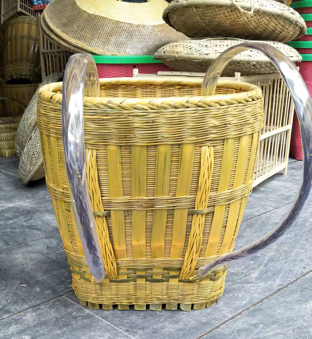 Round Natural Open Weave Bamboo Basket with Straps