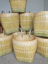 Load image into Gallery viewer, Round Natural Open Weave Bamboo Basket with Straps
