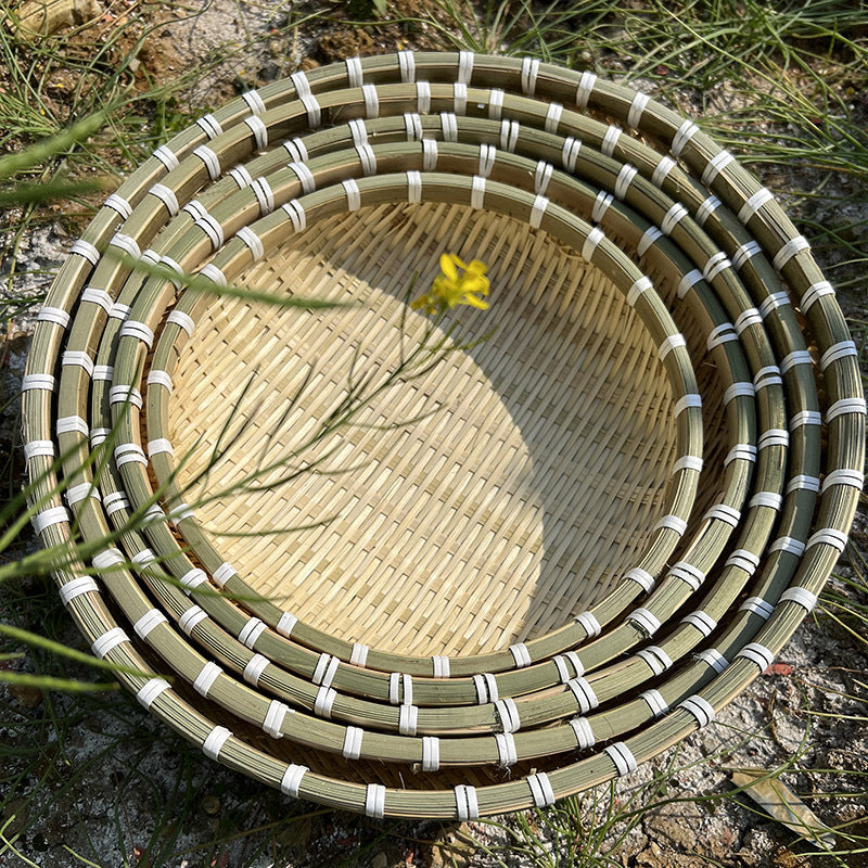 Round Woven Bamboo Storage Baskets, Set of 5