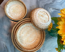 Load image into Gallery viewer, Rattan Embellished Woven Bamboo Baskets, Set of 5
