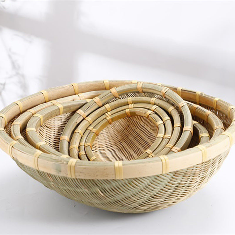 Round Bamboo Storage Baskets Natural