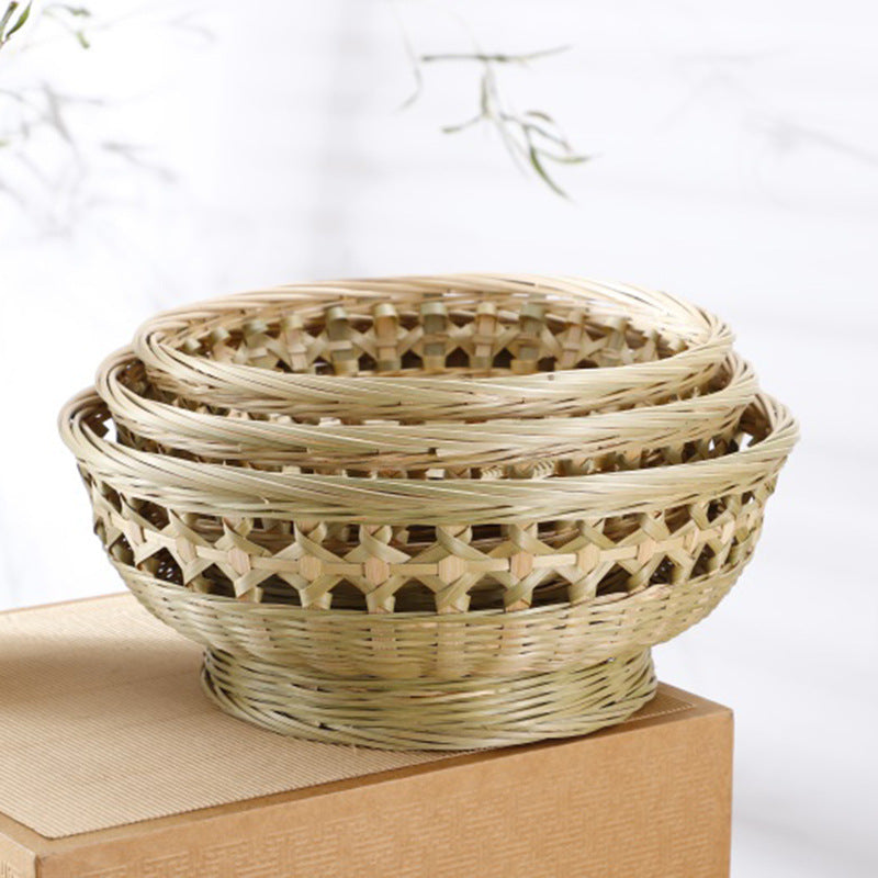 3 Pack Woven Bamboo Basket With Cut-out Detailing