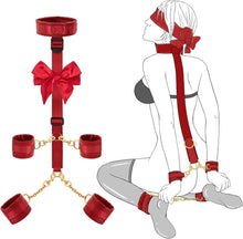 Load image into Gallery viewer, BDSM Bondage Kit - Neck to Wrist Behind Back Collar Restraints with Handcuffs Ankle Cuffs Blindfold
