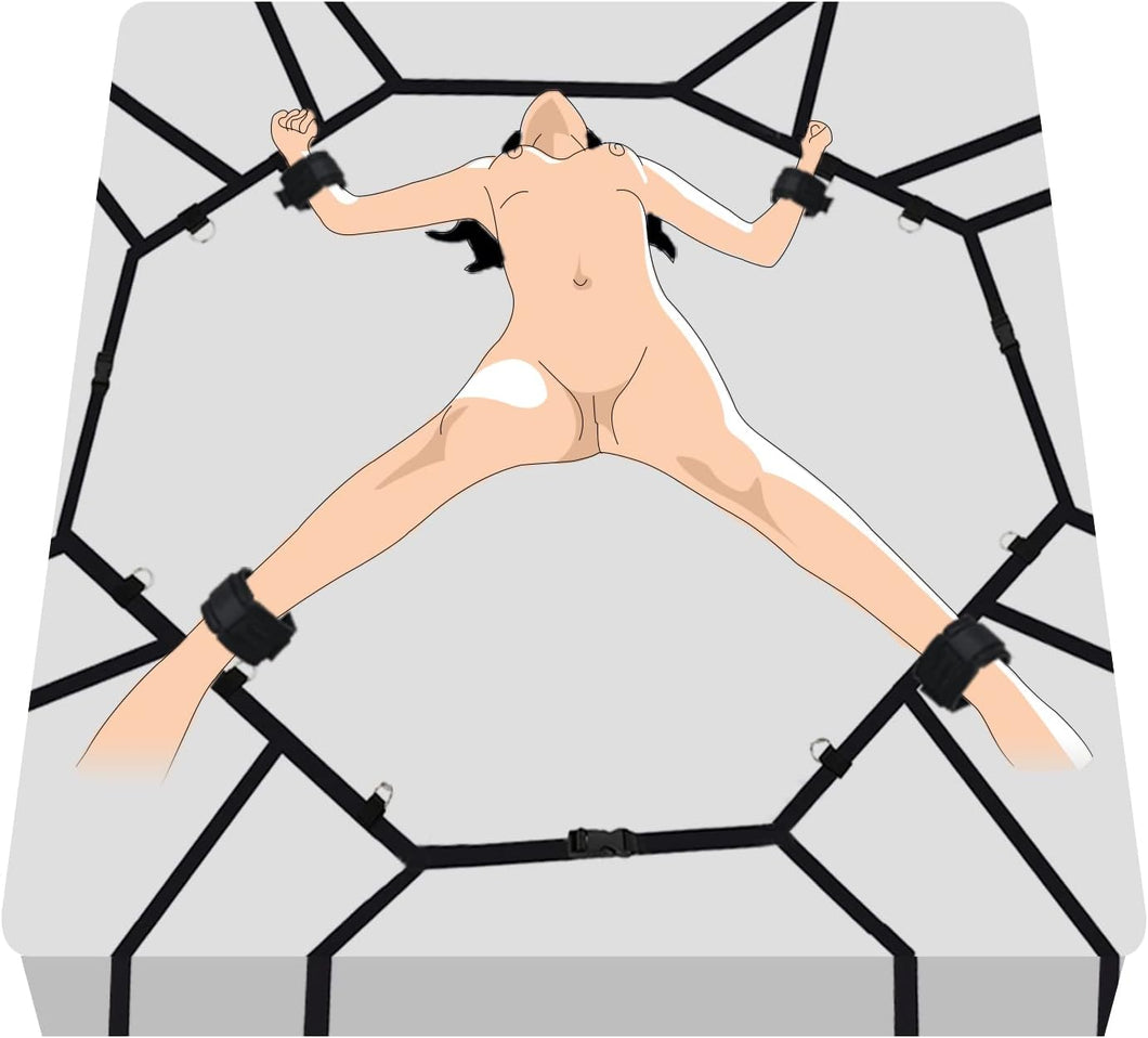 Bondage Kit Bed Restraints Set,   Adjustable Straps  with Handcuffs Ankle Cuff