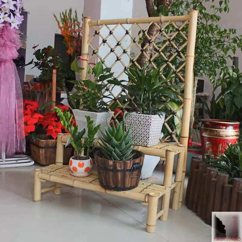 Natural Bamboo Planter Console Table