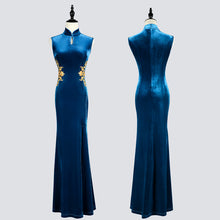 Load image into Gallery viewer, Long Sleeveless Velvet Mermaid Cheongsam Gown
