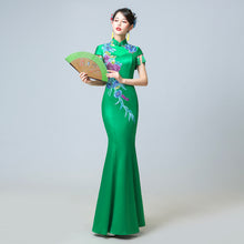 Load image into Gallery viewer, Flower Embroidered Mermaid Cheongsam Gown With Tassels Detail
