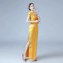 Load image into Gallery viewer, Thigh High Slit Prom Cheongsam Dress With Applique Embroidery
