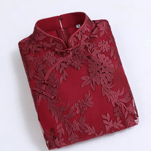 Load image into Gallery viewer, Lace Embroidered High-neck Cheongsam Midi Dress in Claret
