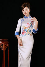 Load image into Gallery viewer, Embroidered Lotus Silk Cheongsam Qipao Gown
