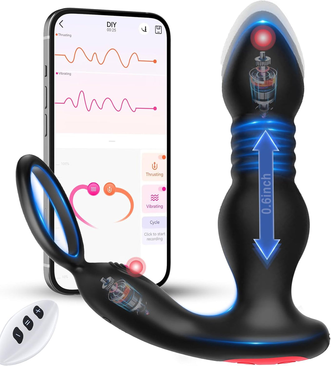 Prostate Massager Anal Vibrator Thrusting Vibrating 7 Modes with Cock Ring