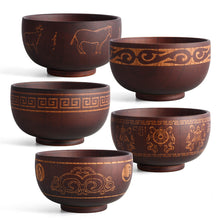 Load image into Gallery viewer, Set of 7 Individual Carved Wood Salad Bowls
