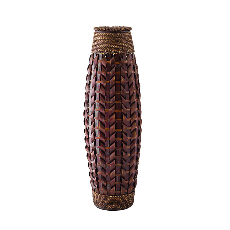 Vintage Brown Bamboo Rope Floor Vase